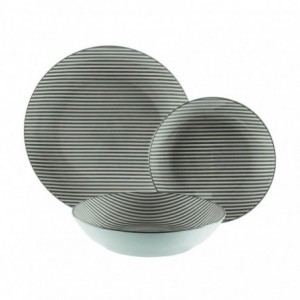 VAJILLA 18 PIEZAS RAYAS GRIS